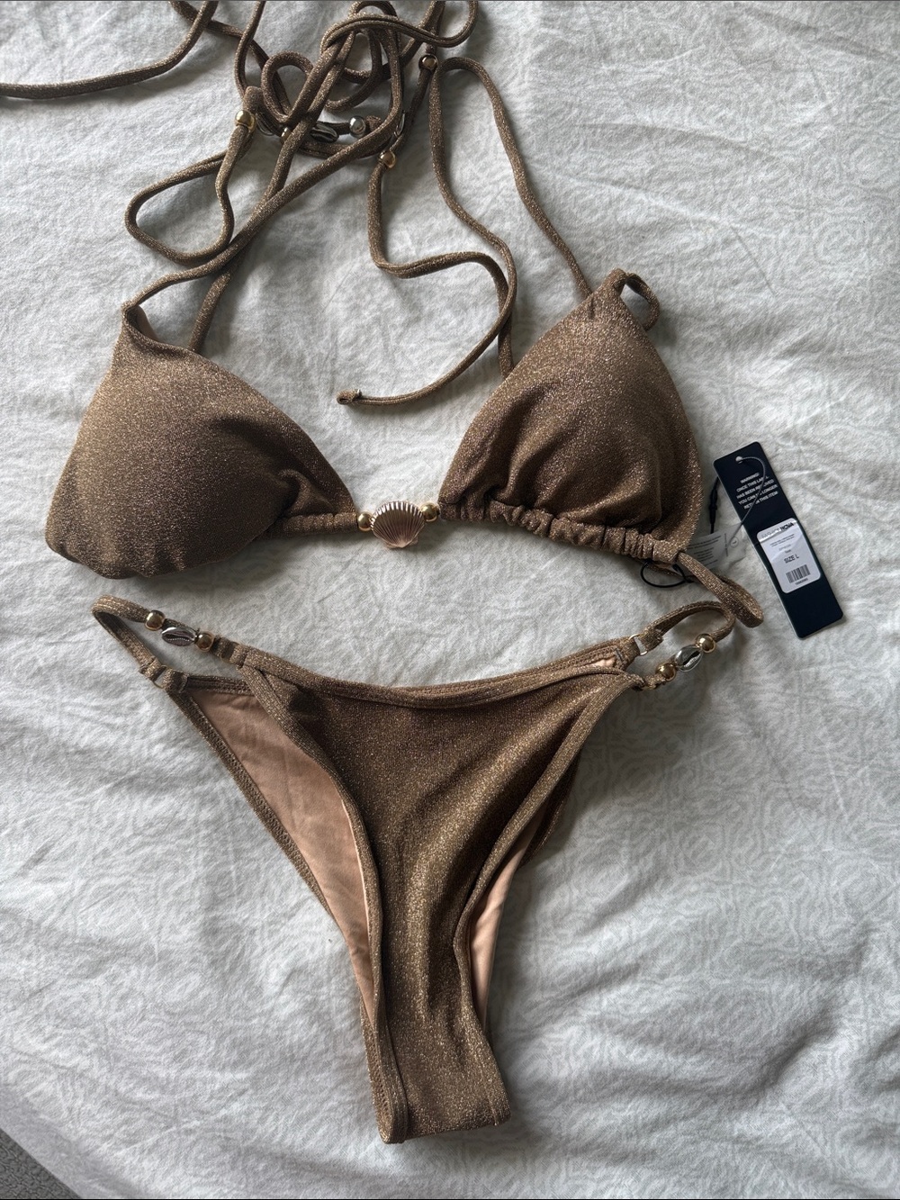 Fashion Nova Metallic Bronze Shimmer Triangle Bikini
